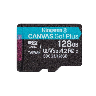 Carte SD Kingston Canvas Go! Plus - 128Go Classe 10 SDXC - UHS-I U3 - V30 -  170Mo/s - 90Mo/s- Enregistremenet 4K par